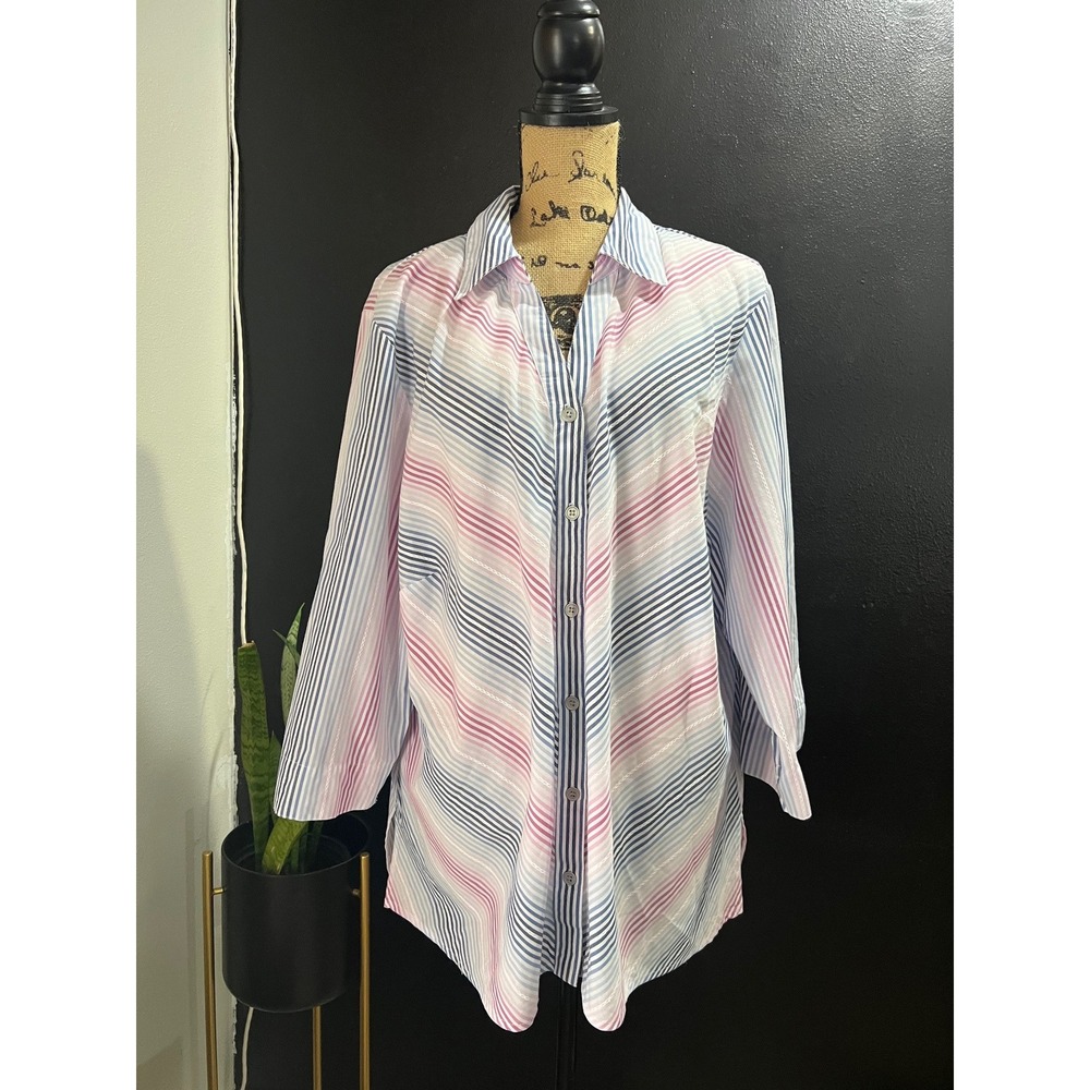 Alfred Dunner‎ 2X Button Up Shirt Striped Collared Long Sleeve Top Blouse